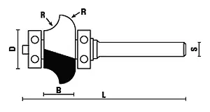 Double Radius Bit with double Ball Bearing TCT D=28.5mm B=14mm L=66mm R=6.4mm S=8mm KLEIN