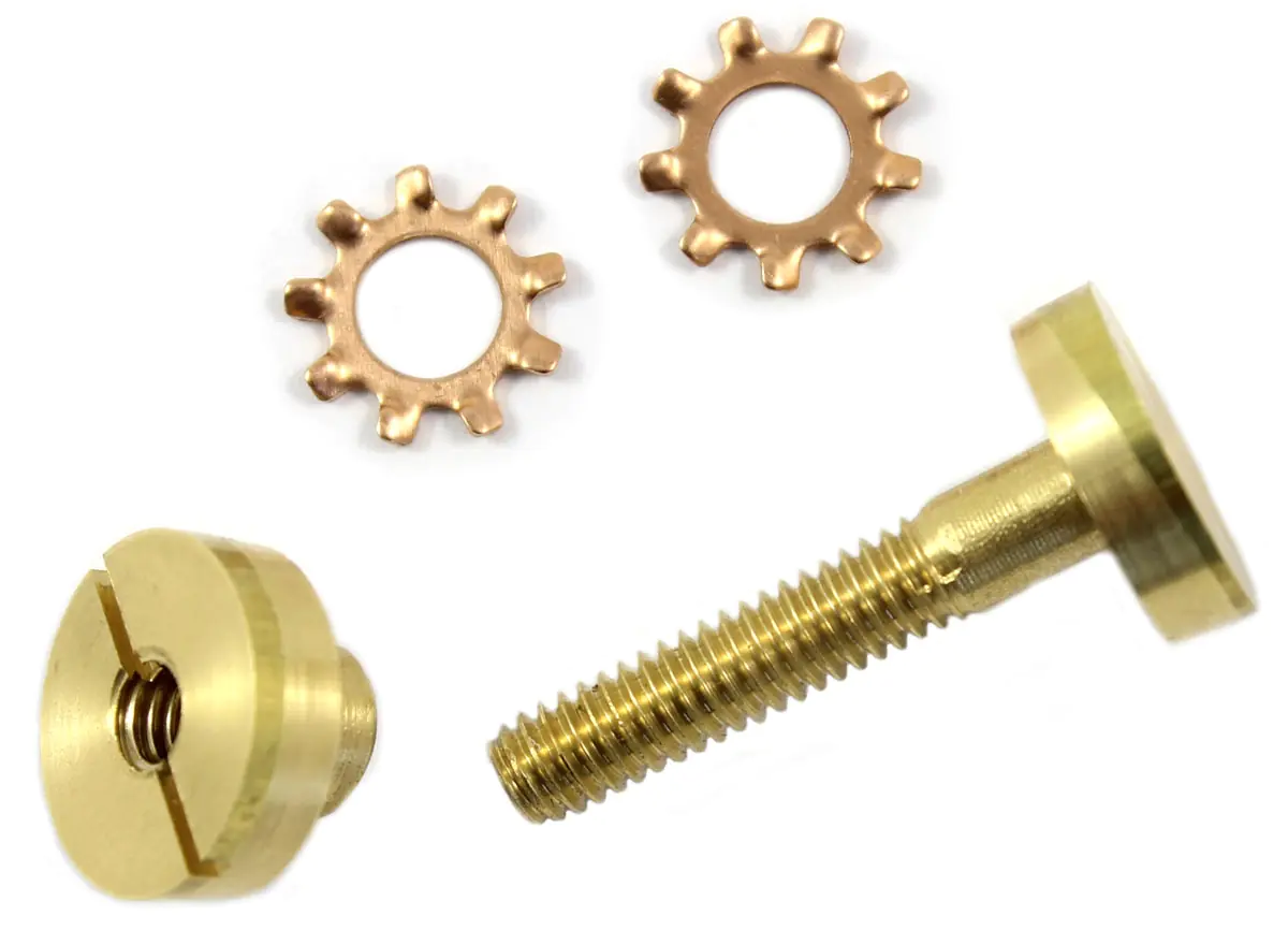 Set of screws with countersunk screw and slotted nut made of brass