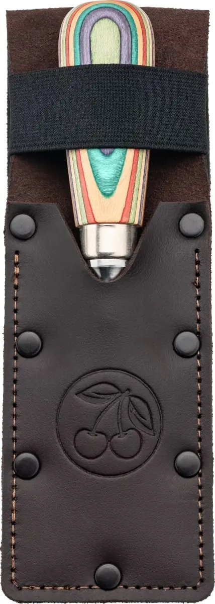 W.I.N.A.C. Short Chisel 35 mm in Leather Holster with Skateboard Handle CHERRIES