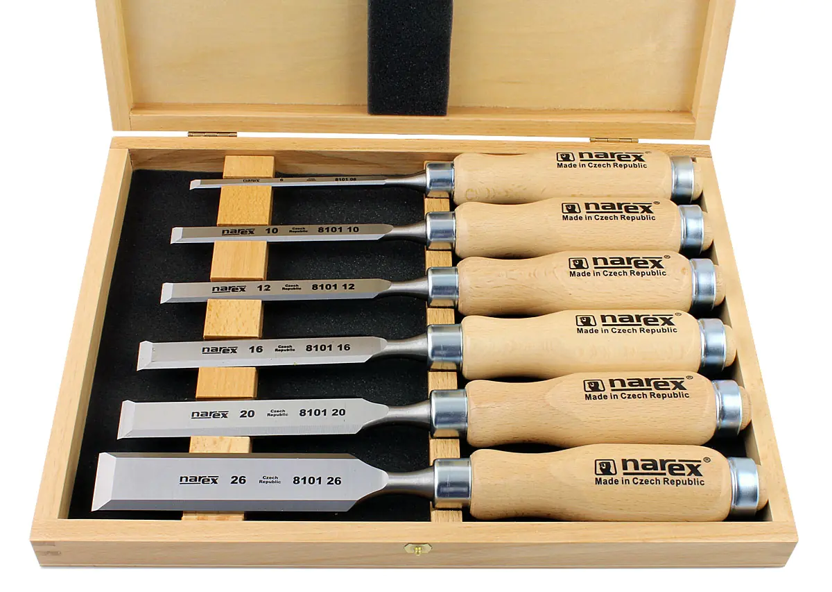 Set of 6 Chisels 6-10-12-16-20-26mm in Wooden Box WOOD LINE PROFI NAREX