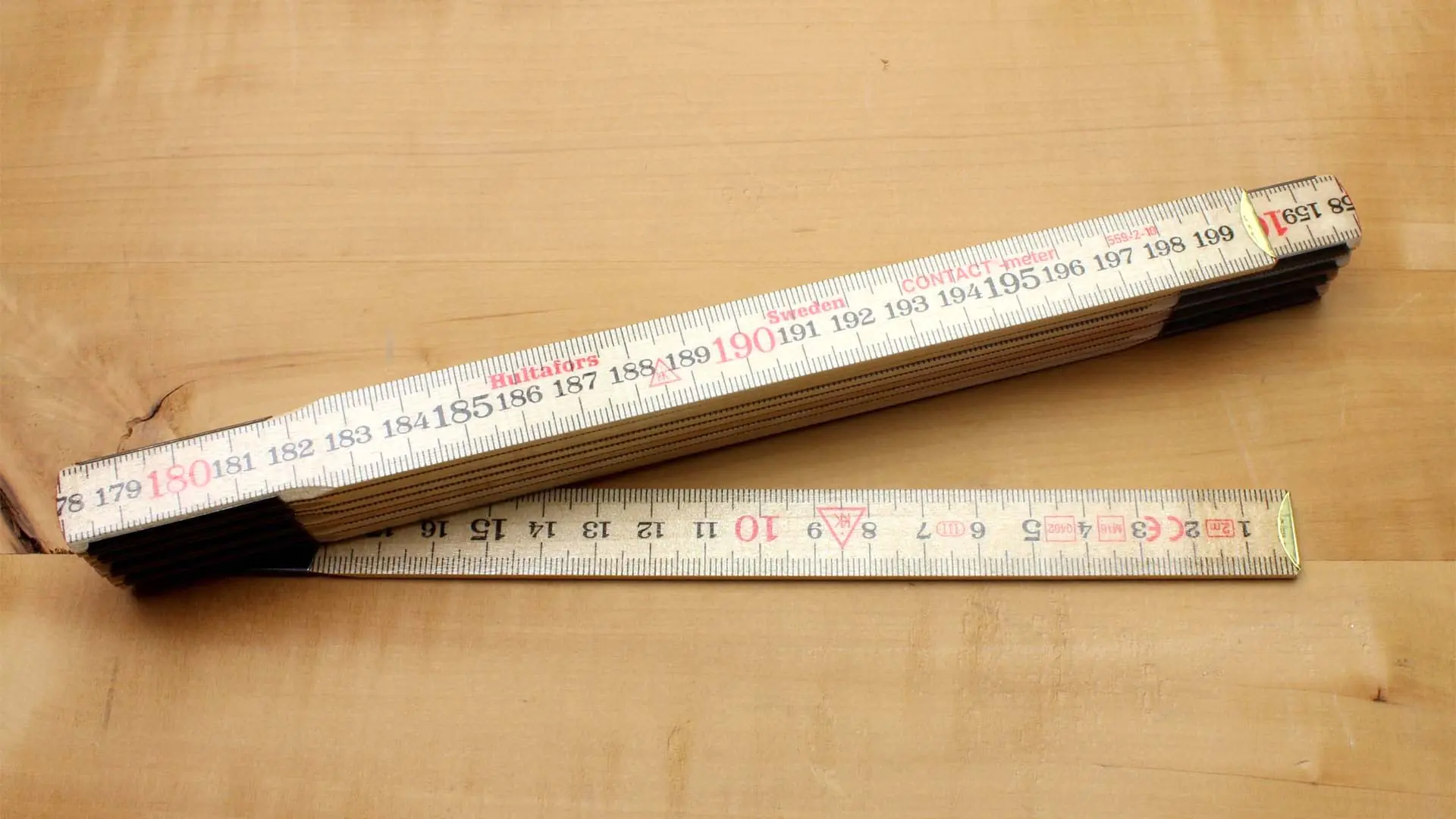 Swedish Folding Rule 2m with revers Scale 10 Folds Birch HULTAFORS
