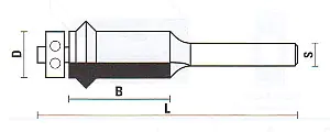 Flush Trim V Groove Bit with Ball Bearing TCT D=12.7mm B=25.4mm L=67mm S=6mm KLEIN