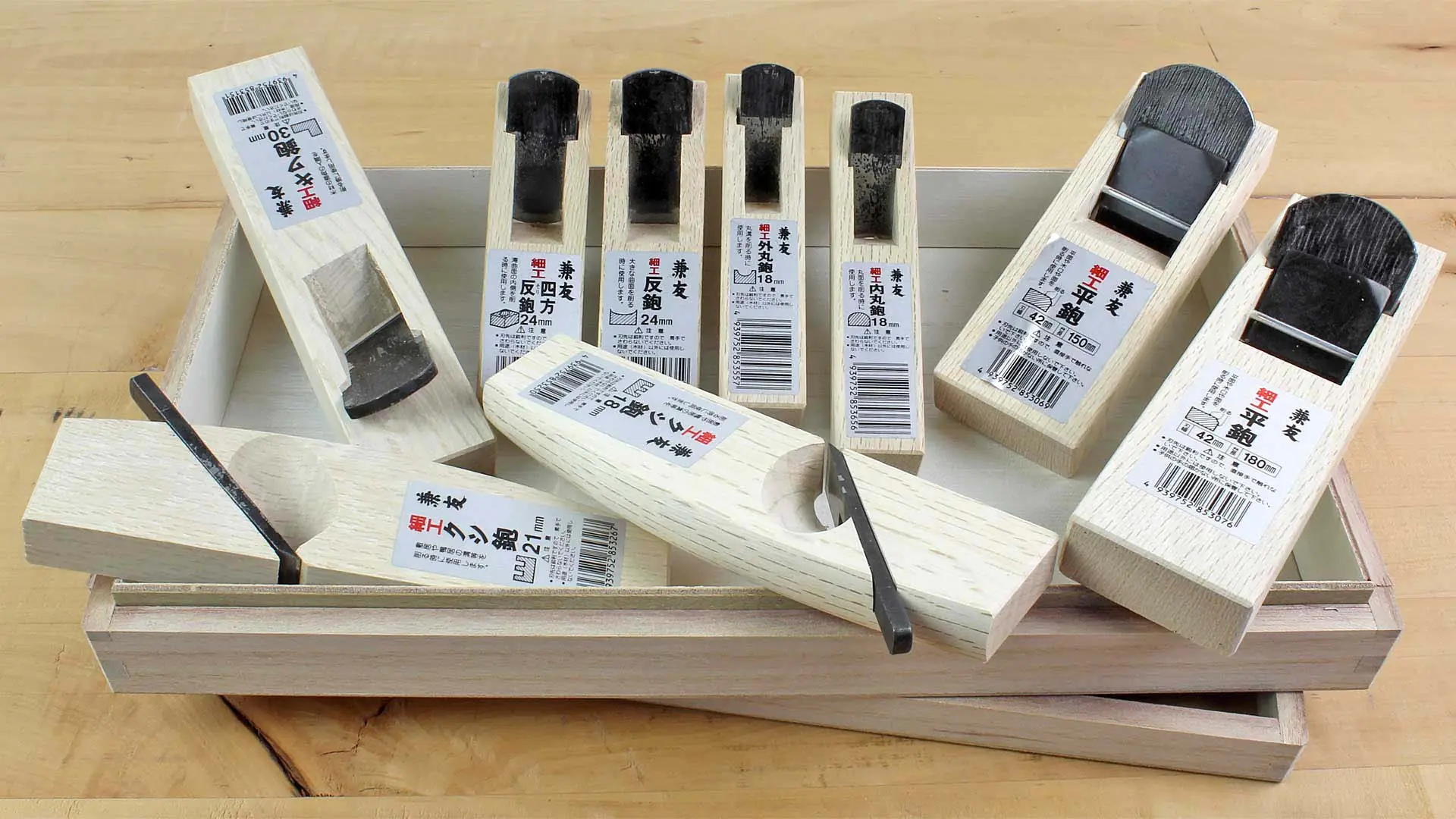 Plane Set of 9 small Japanese Planes in Wooden Box