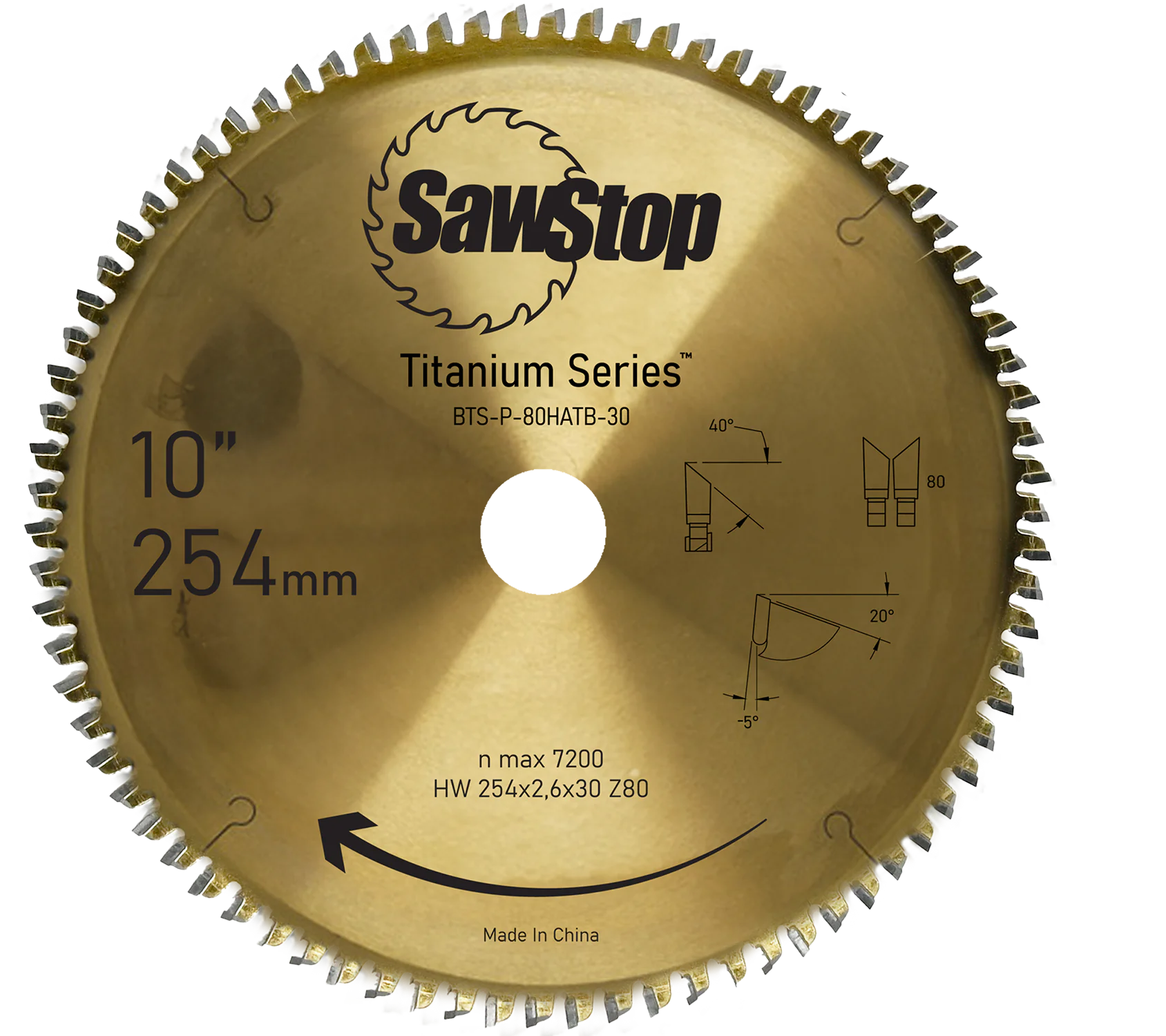 TITANIUM Saw Blade 254x3.2/2.4x30, WZ80 SawStop
