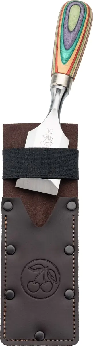 W.I.N.A.C. Short Chisel 35 mm in Leather Holster with Skateboard Handle CHERRIES