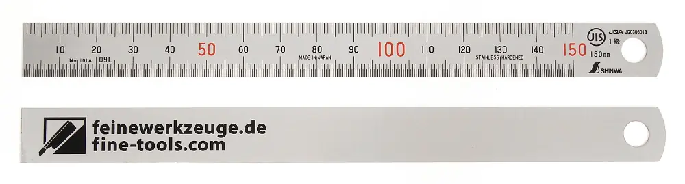 Steel Rule stainless 150 mm with Engraving feinewerkzeuge.de + fine-tools.com