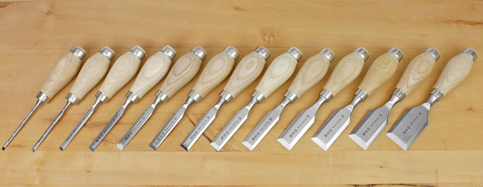 13 pc Set MHG Short Chisels with Wooden handle 4-6-8-10-12-14-16-18-20-26-30-35-40 mm