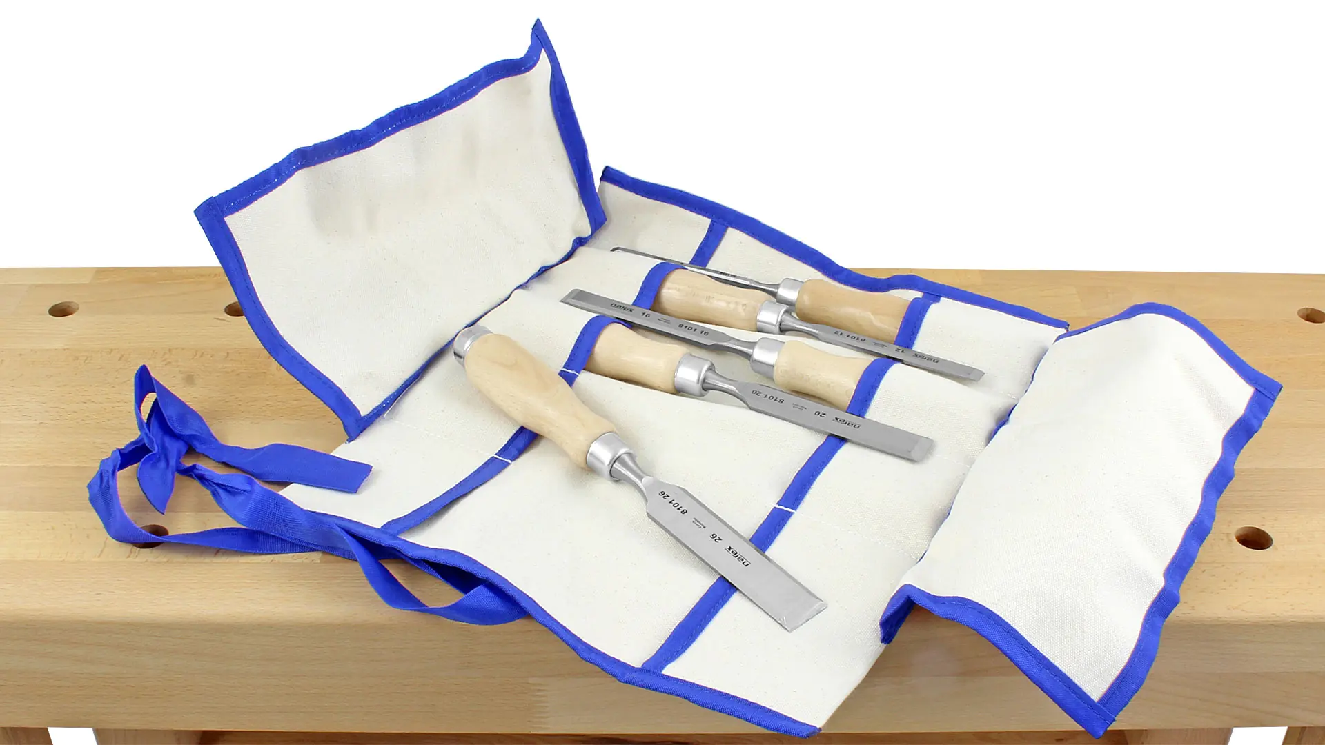 Set of 5 Chisels 6-12-16-20-26mm in Canvas Tool Roll WOOD LINE PROFI NAREX