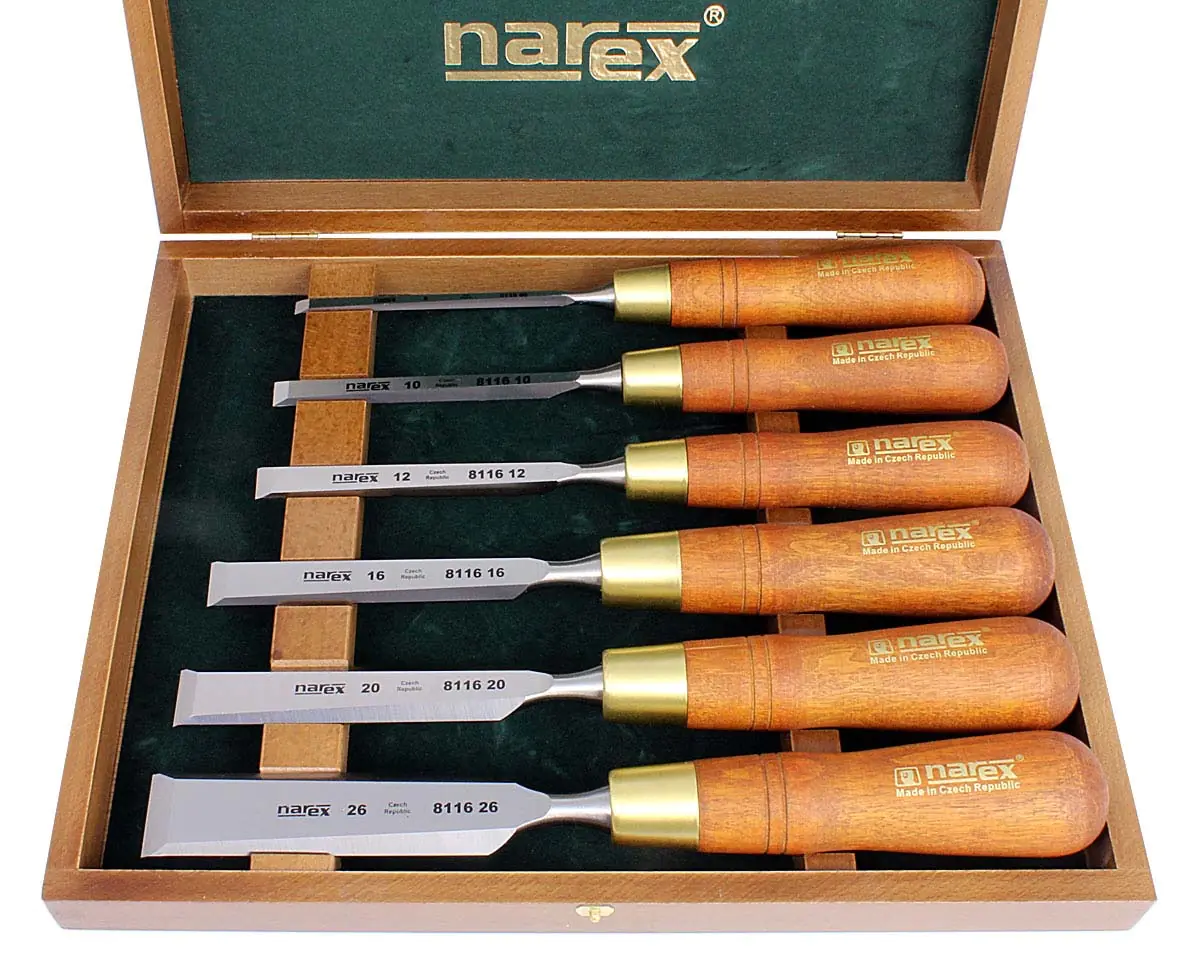 Set of 6 Chisels 6-10-12-16-20-26mm in Wooden Box WOOD LINE PLUS NAREX