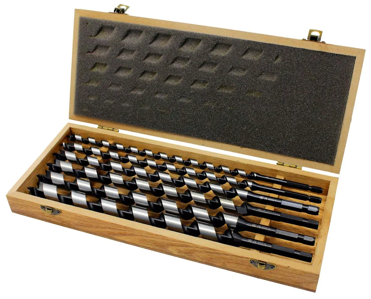 6 pcs Set Auger Bits 10-12-14-16-18-20mm O/L 320mm in Wooden Box 6 pcs Set Auger Bits 10-12-14-16-18-20mm O/L 320mm in Wooden Box