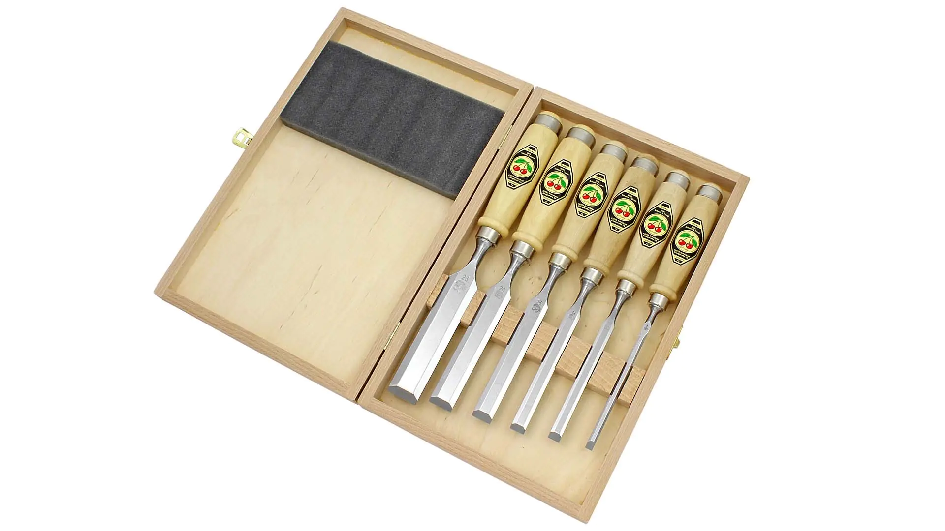 Set of 6 Chisels with wooden Handle in Wooden Box TWO CHERRIES