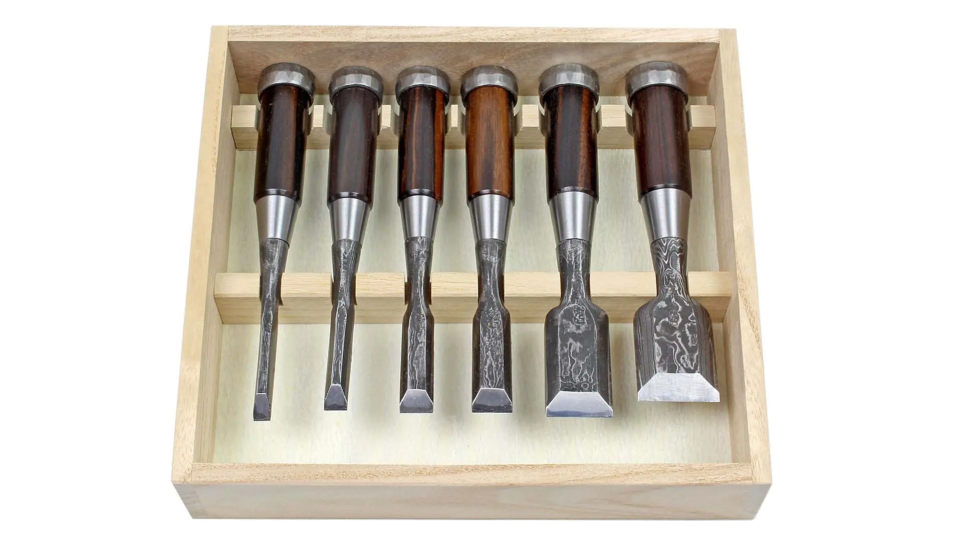 Set of 6 Japanese Mini Bench Chisels  Suminagashi Damascus Steel DAITEI