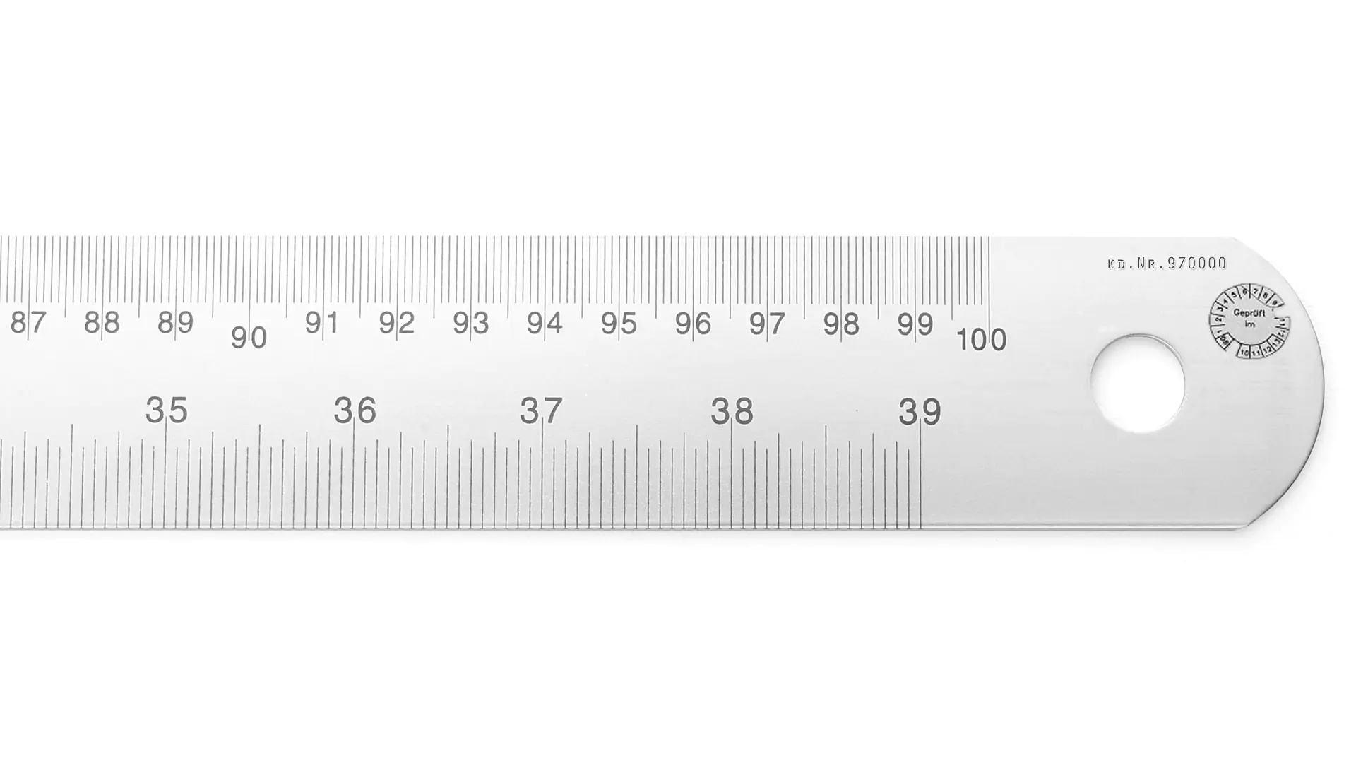 Steel Rule 1000 x 40 x 2 mm to read from left to right Top of Ruler mm Bottom of Ruler inch Steel Rule 1000 x 40 x 2 mm to read from left to right Top of Ruler mm Bottom of Ruler inch
