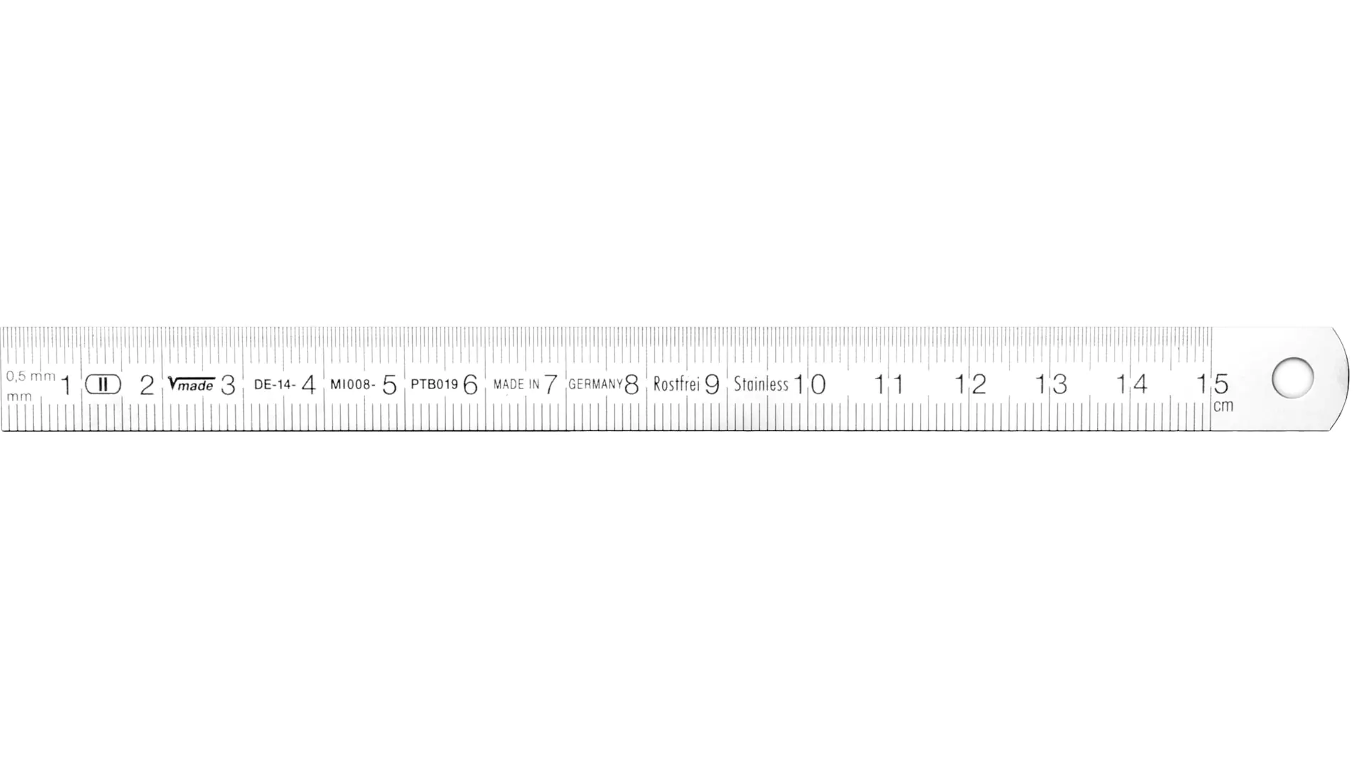 Steel ruler, reading from left to right (standard), 1/2 mm graduation on the upper edge, mm graduation on the lower edge, flexible