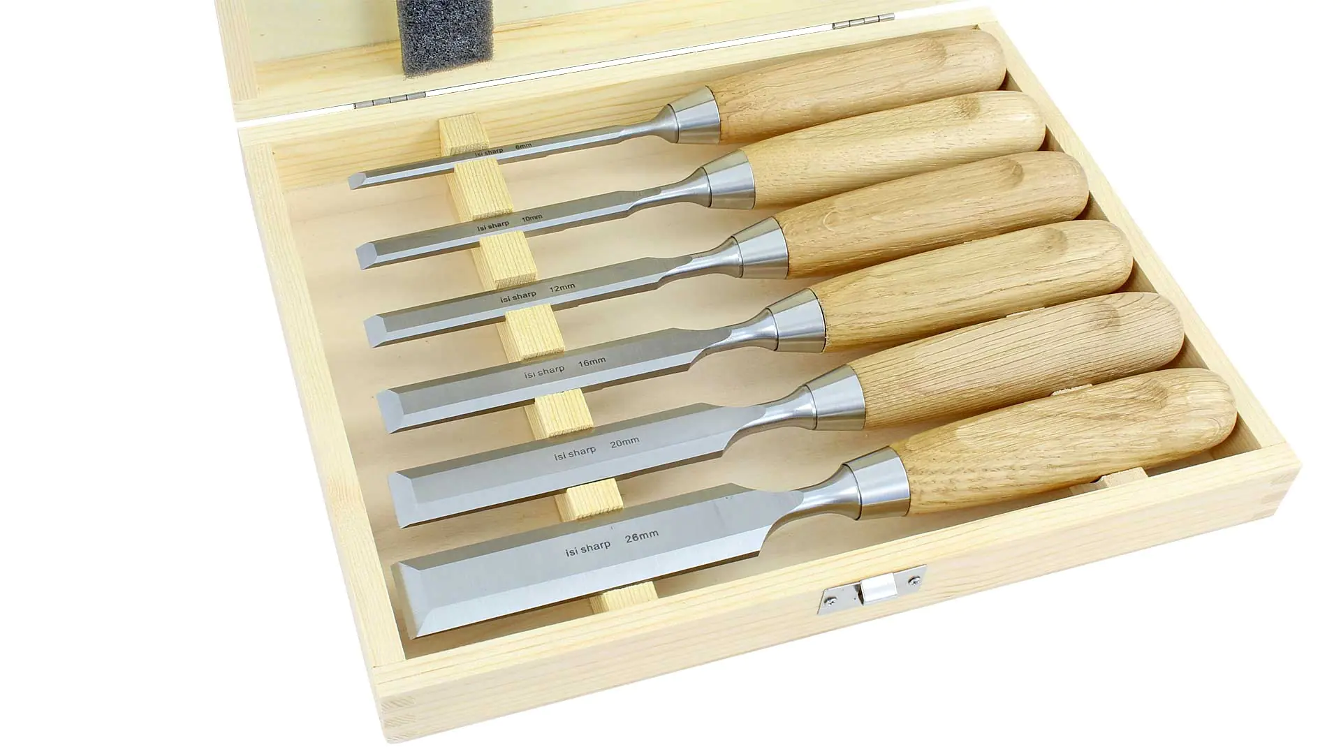 Set of 6 Chisels 6-10-12-16-20-26mm in Wooden Box ISI SHARP